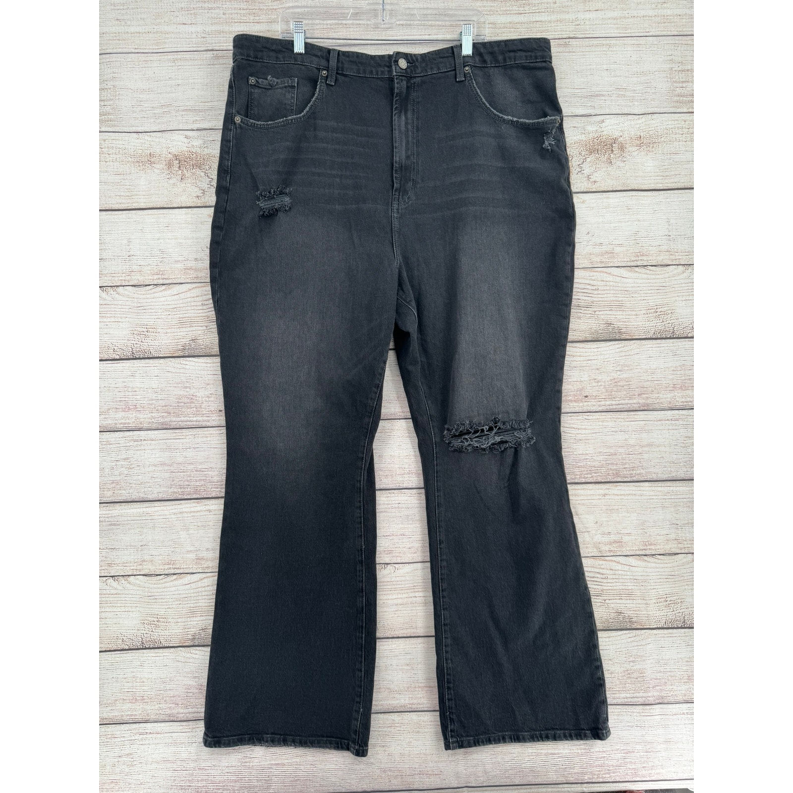 Bdg Stretch High-Rise Flare Jeans Mens 39 Black Gray Medium Wash Distressed